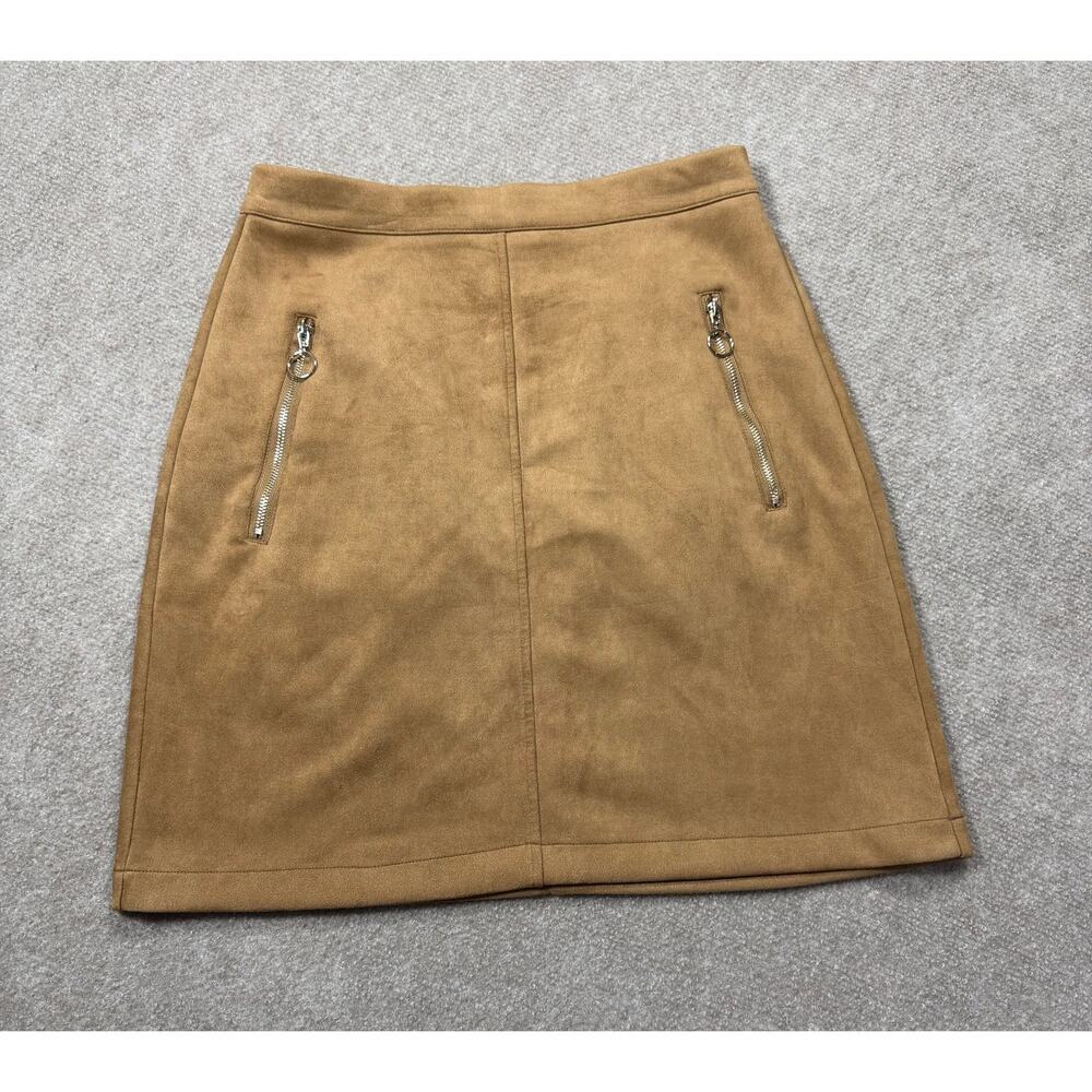 Sabrina Lauren New York Faux Suede Tan Skirt With Zipper Pockets - Women's Small